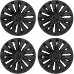 TESLA MODEL Y UYUMLU JANT KAPAĞI 19''DÜZ KENAR TİP-ÇİÇEK MERKEZ- MAT SİYAH-SİYAH T GÖBEK (4 ADET )